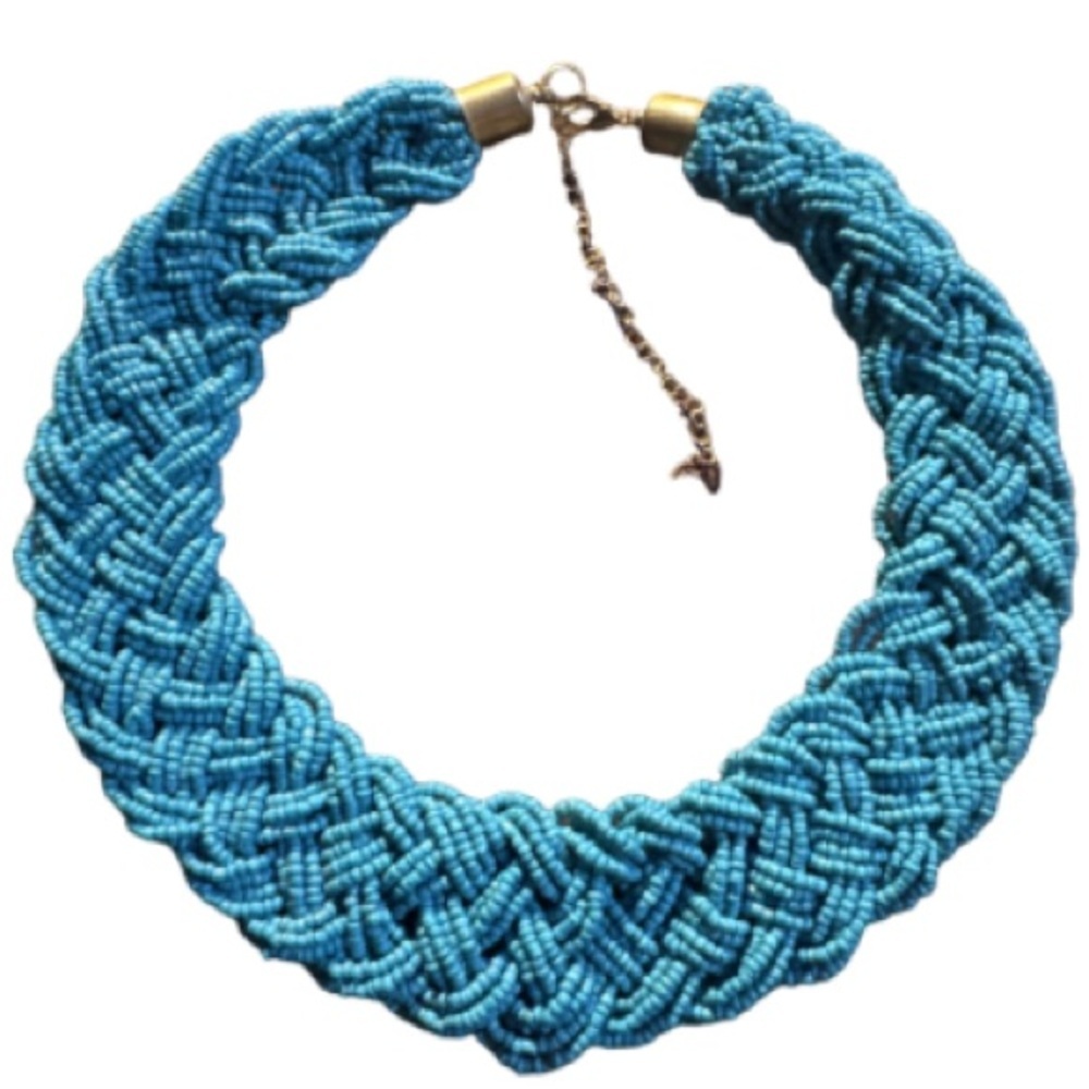 Vintage '80's  turquoise seed beed Statement Necklace